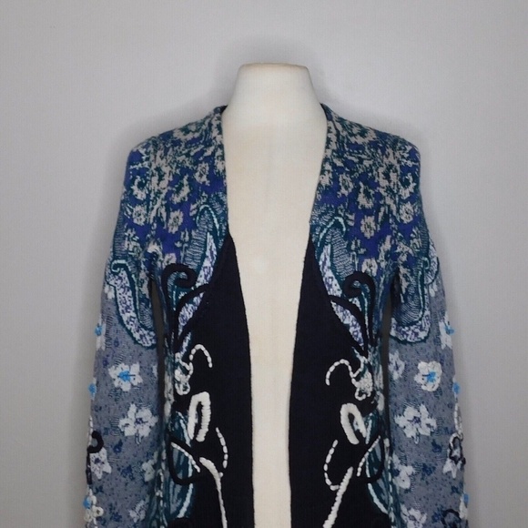 Anthropologie HWR MONOGRAM Emmia Hand-Stitched Embroidered Cardigan Sweater S - Picture 4 of 15